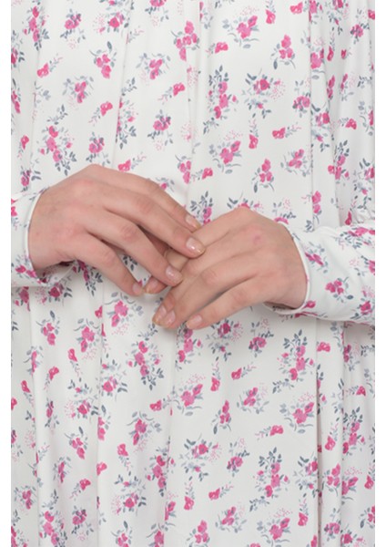 Pratik Iki Parça Çiçek Desenli Yarasa Kollu Başörtülü Likralı Tesettür Namaz Elbisesi 992-0201