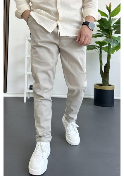 Erkek Dar Paça Jogger Pantolon Bej EDW384