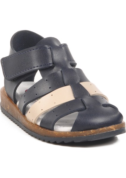 Lacivert Bej Cırtlı Erkek Çocuk Sandalet Ayakkabı modelleri