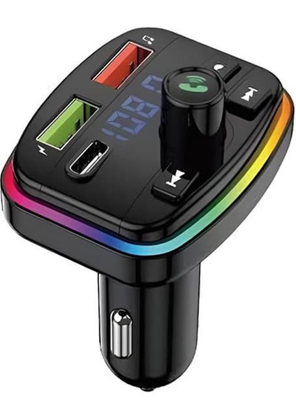 Bluetooth Araç Kiti Araç Fm Transmitter USB Type-C Mp3 Sd Kart Flash Için Uygun Pd Çakmaklık Girişli Rbg Işıklı