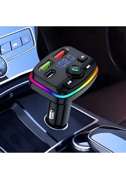 Bluetooth Araç Kiti Araç Fm Transmitter USB Type-C Mp3 Sd Kart Flash Için Uygun Pd Çakmaklık Girişli Rbg Işıklı