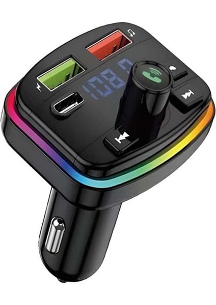 Bluetooth Araç Kiti Araç Fm Transmitter USB Type-C Mp3 Sd Kart Flash Için Uygun Pd Çakmaklık Girişli Rbg Işıklı