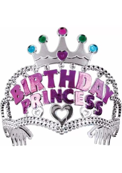 Gümüş Renk Taç Üzeri Pembe Birthday Prenses Yazılı Çocuk Parti Tacı 11X12 cm (4172) fiyatları