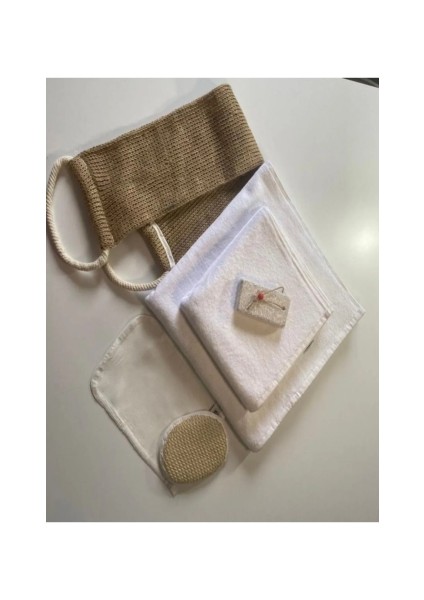 %100 Keten Sırt Lifi, Yüz Lifi, Kese, Ponza Taşı 1. Sınıf Baş ve Vücut Havlusu 6lı Banyo Hamam Seti