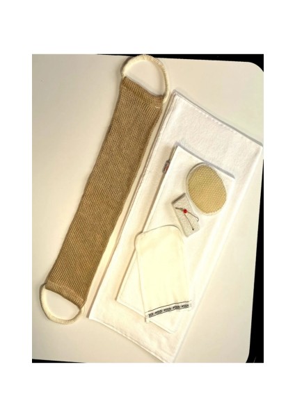 %100 Keten Sırt Lifi, Yüz Lifi, Kese, Ponza Taşı 1. Sınıf Baş ve Vücut Havlusu 6lı Banyo Hamam Seti