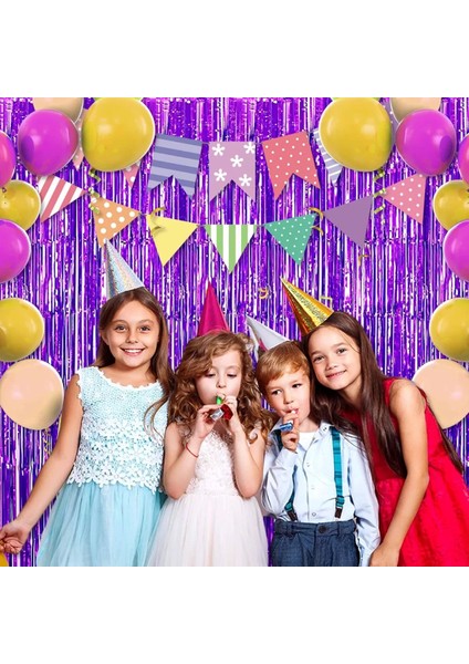 Mor Renk Ekstra Metalize Parlak Saçaklı Arka Fon Perde Ithal 1x2 Metre (4172) fiyatları