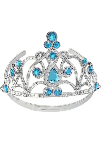 Mavi Taşlı Elsa Çocuk Tacı Prenses Tacı Kraliçe Tacı 16X14 cm (4172)