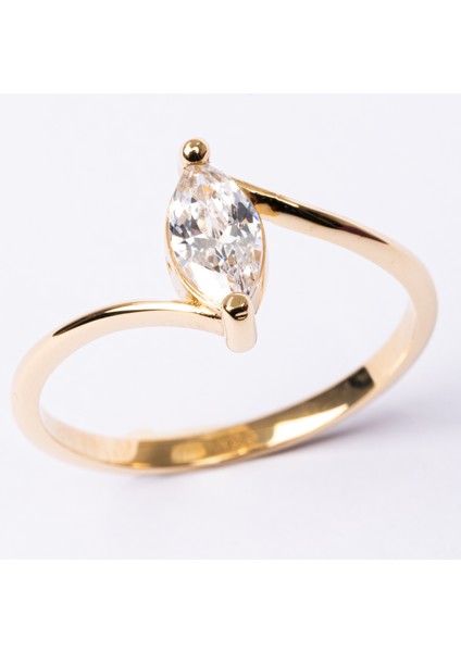 Gümüş Yüzük - 0.60Karat Mekik Swarovski Taşlı Pırlanta Montörü 925 Ayar Gümüş Evlilik Teklifi Yüzüğü