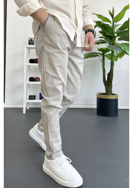 Erkek Dar Paça Jogger Pantolon Bej EDW384