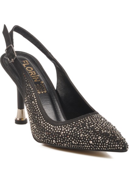 Siyah Taş Işlemeli Kadın Abiye Ayakkabı modelleri