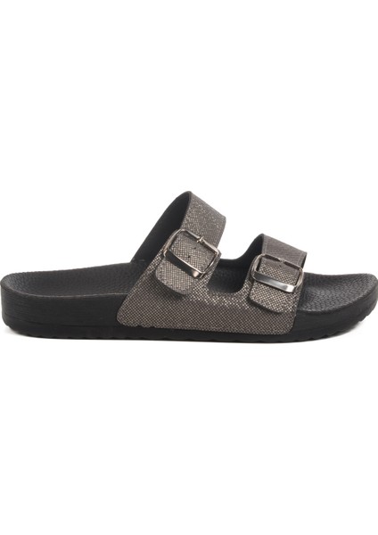 Platin Çift Bantlı Kadın Düz Terlik