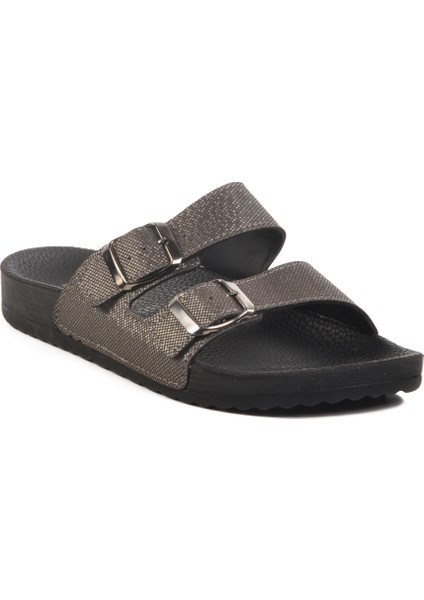 Platin Çift Bantlı Kadın Düz Terlik modelleri