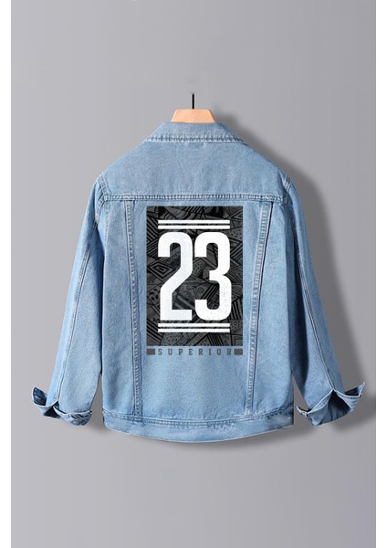 Erkek Slim Fit Sırt Baskılı Denim Kot Ceket Açık Mavi EDW379