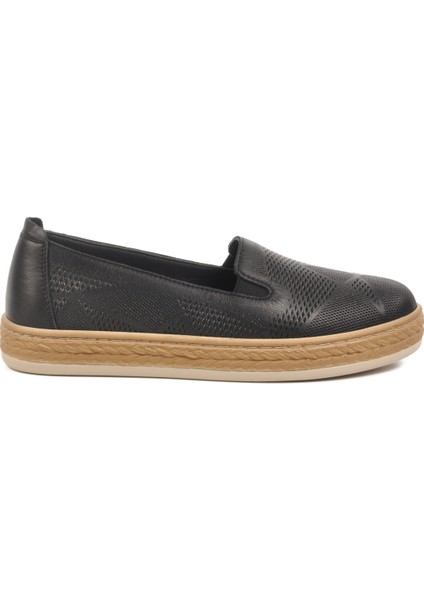 Siyah Hakiki Deri Kadın Casual Ayakkabı