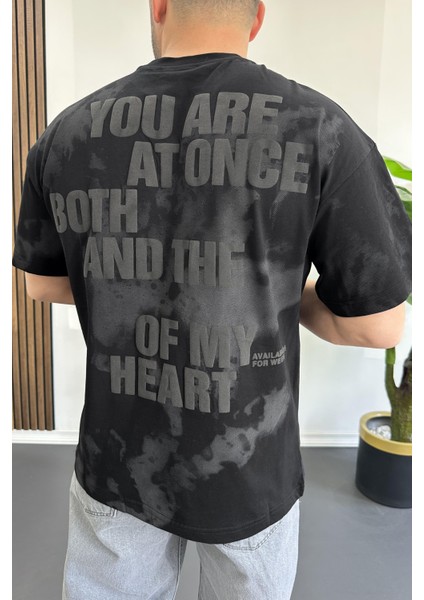 Erkek Oversize Ön ve Arka Kabartmalı Slogan Baskılı Tişört Siyah EDW368 fiyatları