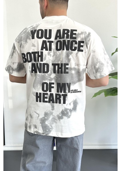 Erkek Oversize Ön ve Arka Kabartmalı Slogan Baskılı Tişört Beyaz EDW368 fiyatları