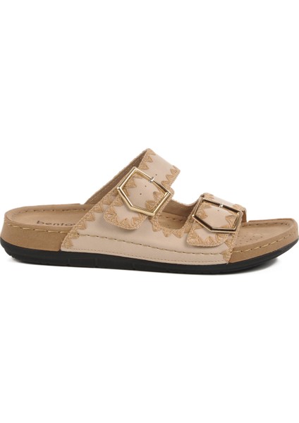 Bej Anatomik Çift Bantlı Kadın Düz Terlik