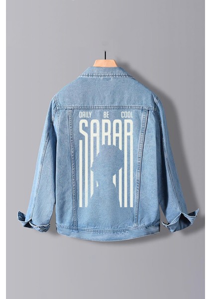 Erkek Slim Fit Sırt Baskılı Denim Kot Ceket Açık Mavi EDW372
