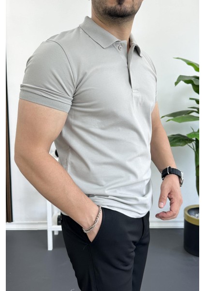 Erkek Slim Fit Düz Renk Pamuklu Soft Polo Tişört Gri EDW365 fiyatları