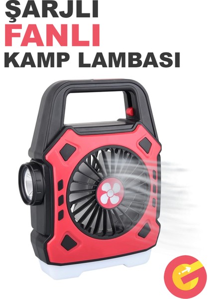 Çok Fonksiyonlu Şarjlı Fanlı Kamp Lambası Acil Durum Deprem Şarj Edilebilir Vantilatör