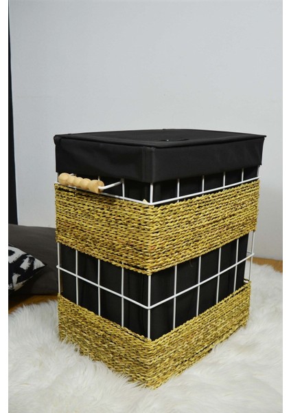 Metal Hasır Örmeli Kare Çamaşır Sepeti Siyah fiyatları
