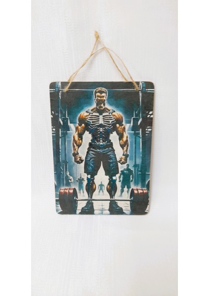 14X20 cm El Yapımı Vintage Retro Mdf Bodybuilding Temalı Tablo