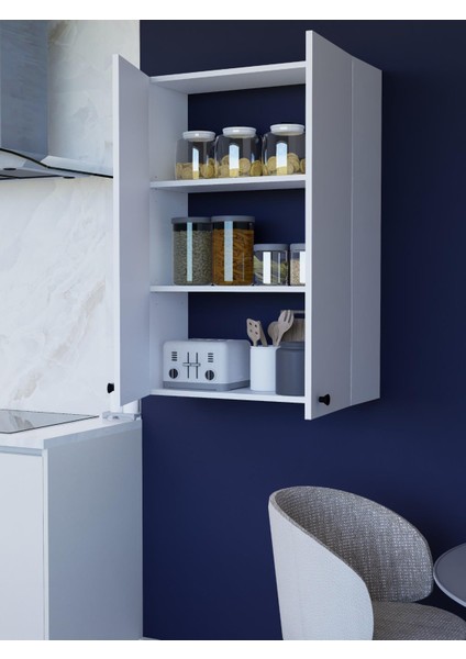 2 Kapaklı Beyaz Çok Amaçlı Dolap, Ayarlanabilir Raflı, Kulplu Kiler Dolabı, Banyo Dolabı 104X73CM %100MDF (BD11)