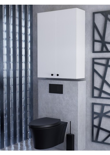 2 Kapaklı Beyaz Çok Amaçlı Dolap, Ayarlanabilir Raflı, Kulplu Kiler Dolabı, Banyo Dolabı 104X73CM %100MDF (BD11)