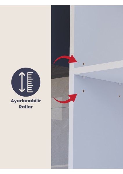 2 Kapaklı Beyaz Çok Amaçlı Dolap, Ayarlanabilir Raflı, Kulplu Kiler Dolabı, Banyo Dolabı 104X73CM %100MDF (BD11)