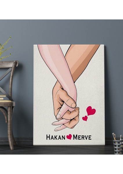Kişiye Özel Sevgili El Ele Tasarımlı Kanvas Tablo-3 (70X100), Sevgiliye Hediye, Sevgililer Günü Hediyesi