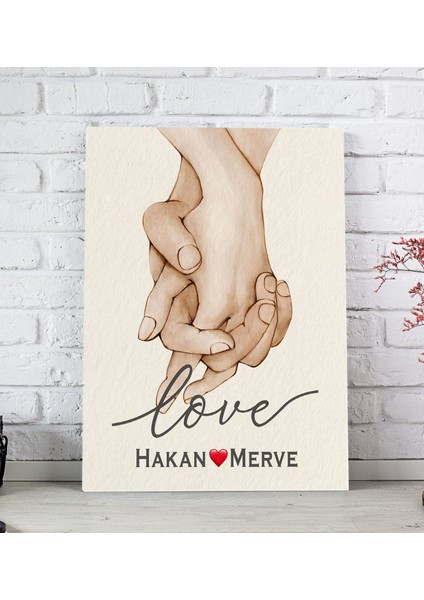 Kişiye Özel Sevgili El Ele Tasarımlı Kanvas Tablo-2 (20X30), Sevgiliye Hediye, Sevgililer Günü Hediyesi