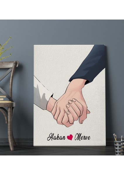 Kişiye Özel Sevgili El Ele Tasarımlı Kanvas Tablo-5 (70X100), Sevgiliye Hediye, Sevgililer Günü Hediyesi