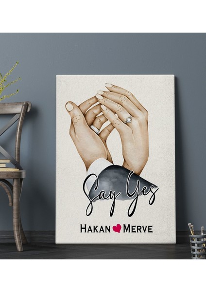 Kişiye Özel Sevgili El Ele Tasarımlı Kanvas Tablo-4 (70X100), Sevgiliye Hediye, Sevgililer Günü Hediyesi