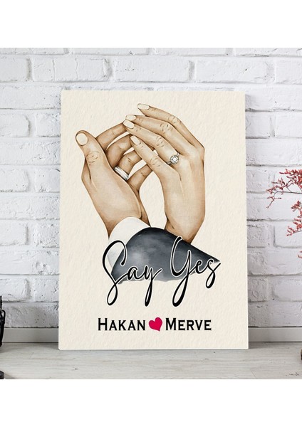 Kişiye Özel Sevgili El Ele Tasarımlı Kanvas Tablo-4 (20X30), Sevgiliye Hediye, Sevgililer Günü Hediyesi