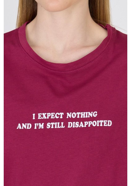 Bordo Yazı Baskılı %100 Pamuk Oversize Tişört 2150-8M fırsatları