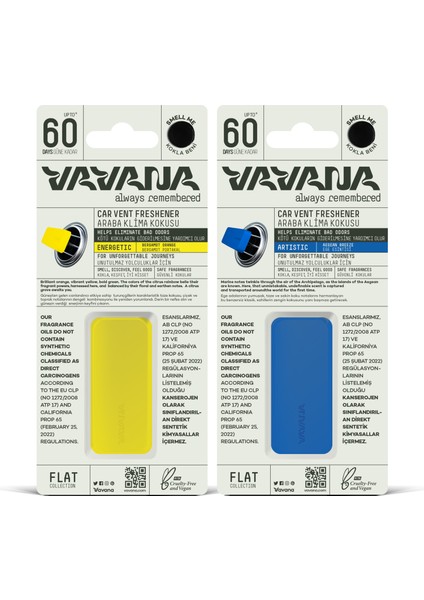 Araba Klima Kokusu, Flat Oto Kokusu 2'li Set, 60 Gün Etkili Araç Kokusu - Energetic | Artistic