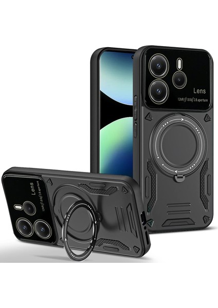 Xiaomi Redmi Note 14 4g Kılıf Joy Lens Standlı Kapak - Siyah Zrnet