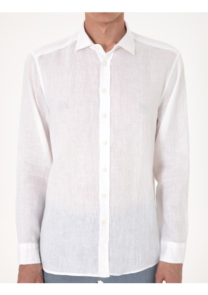 Erkek Beyaz %100 Keten Regular Fit Uzunkollu Gömlek 50303293-VR013