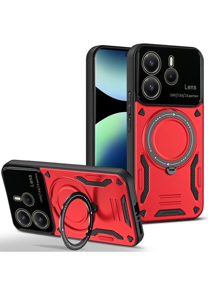 Xiaomi Redmi Note 14 4g Kılıf Joy Lens Standlı Kapak - Kırmızı Zrnet