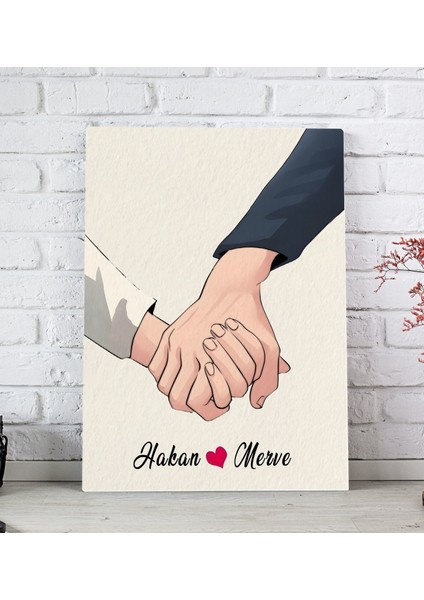 Kişiye Özel Sevgili El Ele Tasarımlı Kanvas Tablo-5 (20X30), Sevgiliye Hediye, Sevgililer Günü Hediyesi