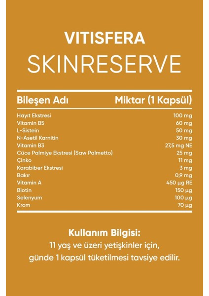 Skinreserve 30 Kapsül- Cüce Palmiye Ekstresi, Hayıt Ekstresi, Multivitamin ve Multimineral Içeren Takviye Edici Gıda