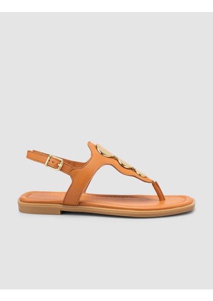 %100 Hakiki Deri Taba Kadın Sandalet