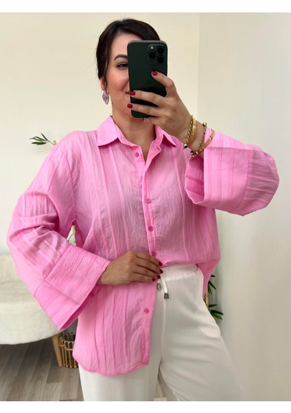 Pembe Kimono Kol Gömlek
