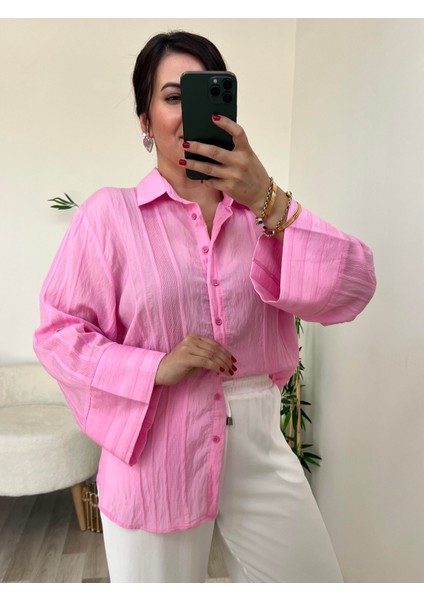 Pembe Kimono Kol Gömlek