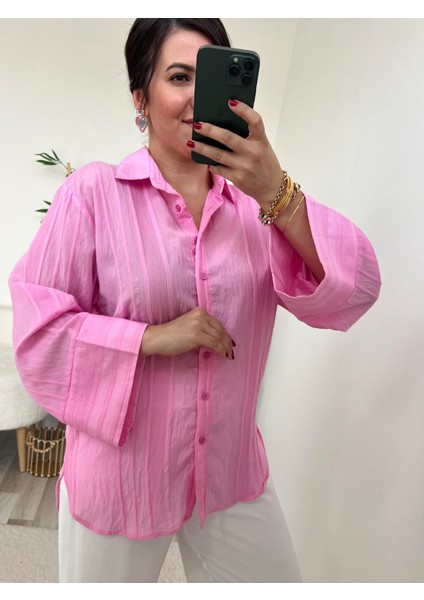 Pembe Kimono Kol Gömlek