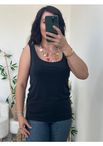 Antrasit Önü ve Arkası Kayık Yaka Kalın Askılı Atlet Badi fiyatları