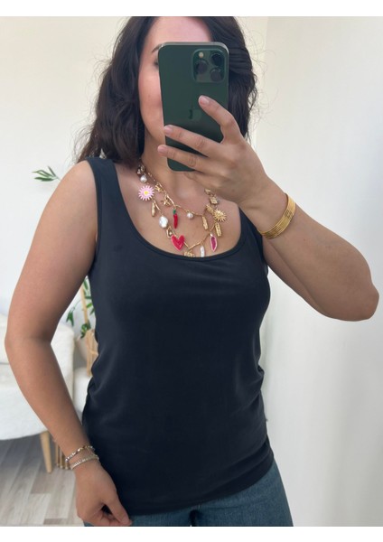 Antrasit Önü ve Arkası Kayık Yaka Kalın Askılı Atlet Badi fırsatları