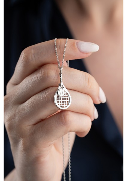 925 Ayar Gümüş Işıklı Tenis Raketi Kolye