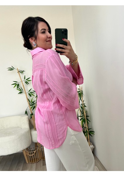 Pembe Kimono Kol Gömlek