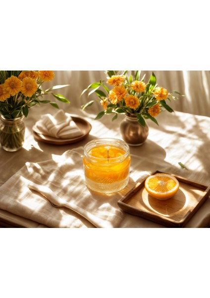Mandalina & Mango Kokulu El Yapımı Mum – Tropik Cam Kavanoz 8x7 cm